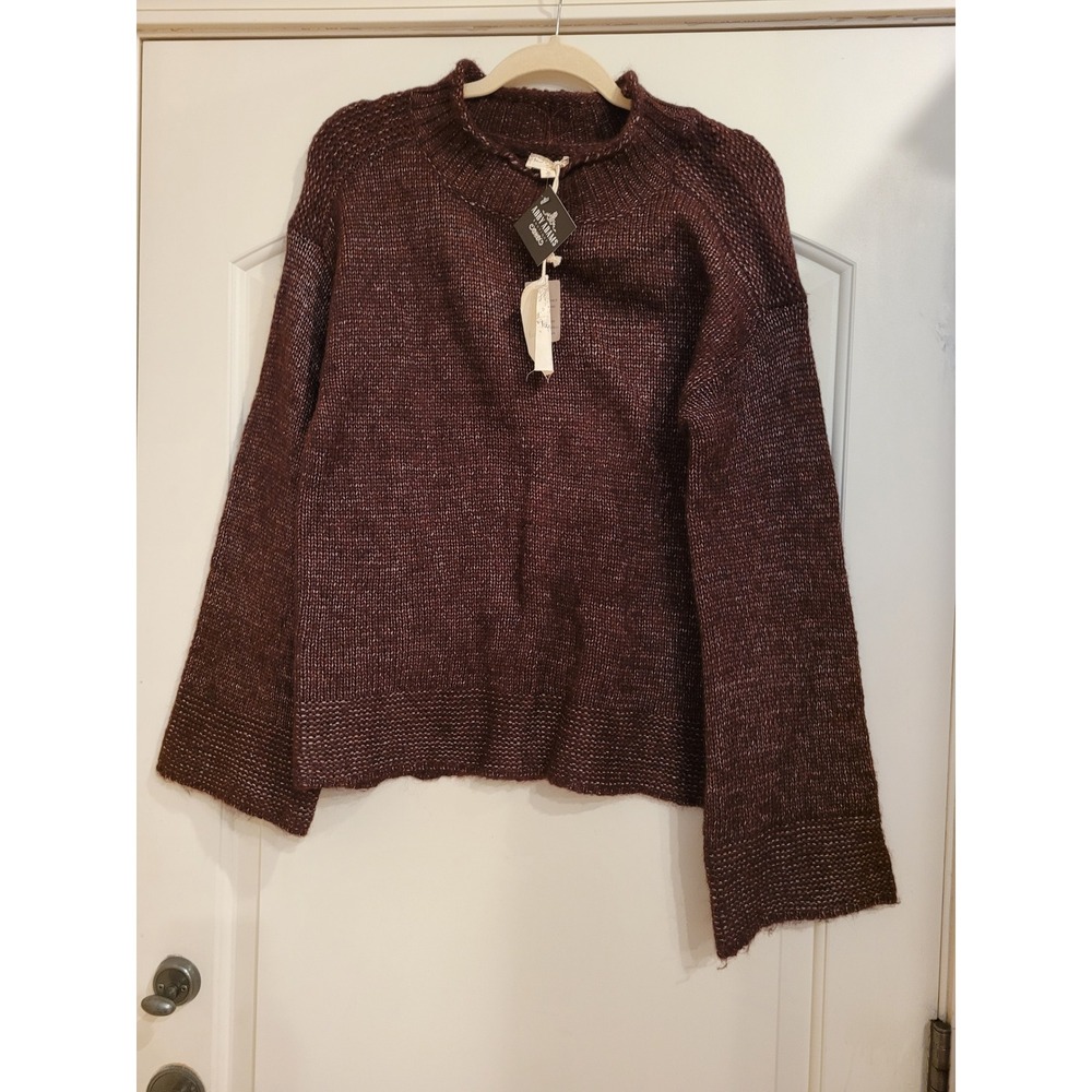 Hem & Thread Womens Burgundy Bell Sleeve Mock Neck Knit Sweater Style M